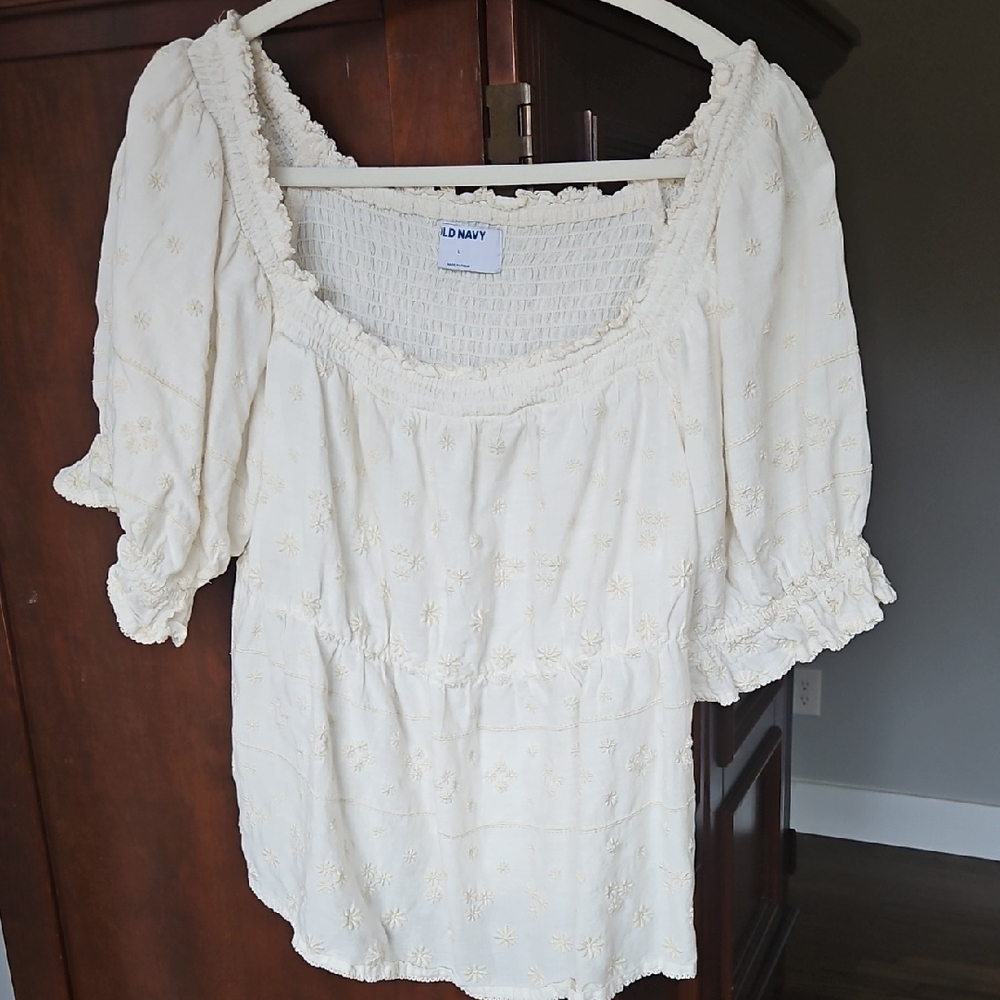 Old Navy Cream Blouse with Embroidered Details